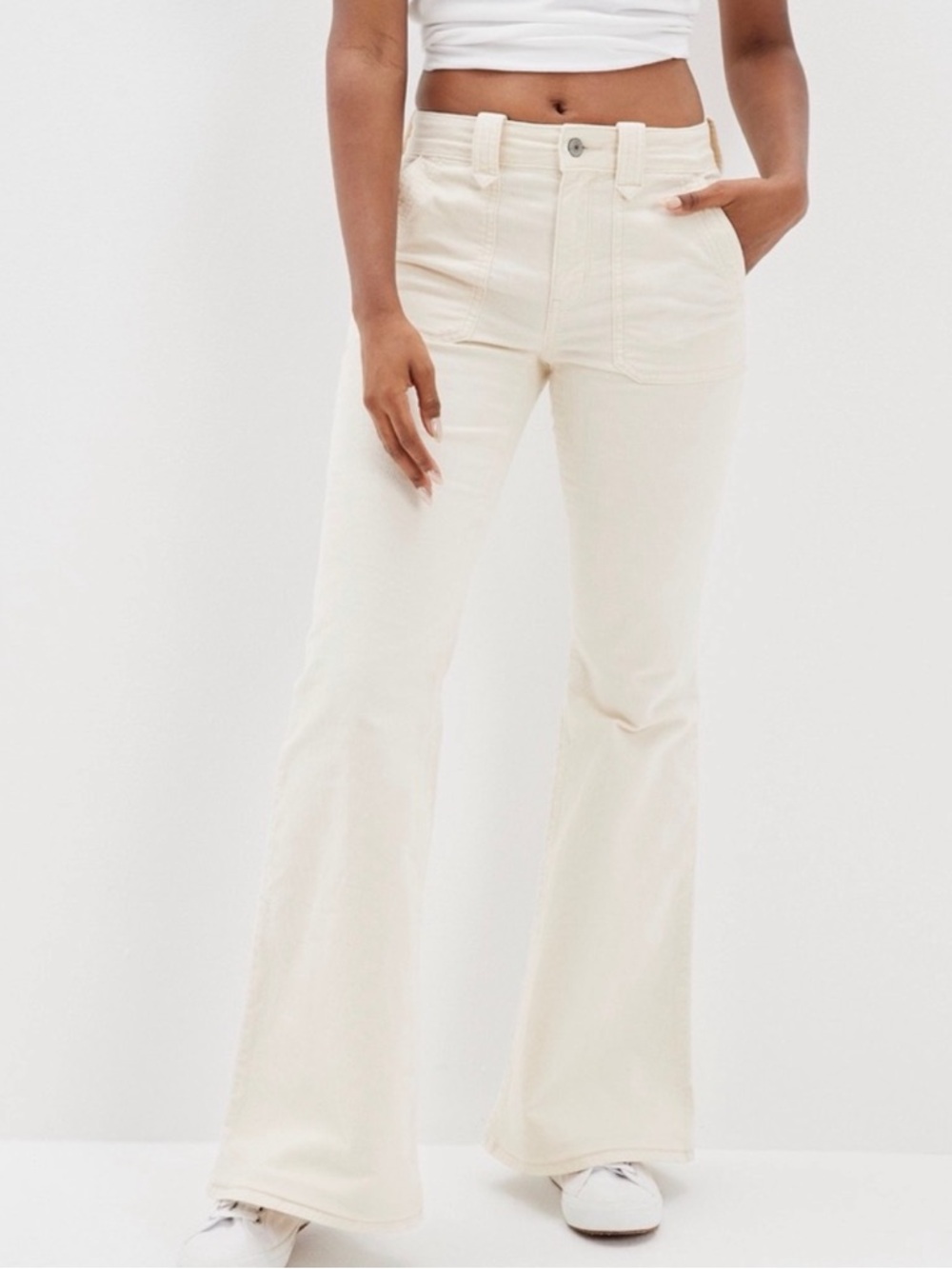 American Eagle Festival Flare Stretch Corduroy Pants in Cream Sz 6 Festival